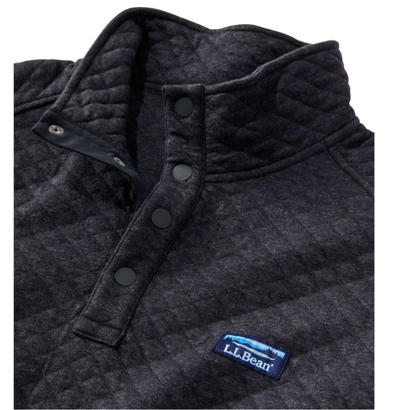 L.L. Bean Men’s Quilted Sweatshirt, Size M, Mockneck, Dark Charcoal Heather - Picture 3 of 10